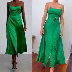 Nwt Ssense Silk Maison 100%silk Audrey Hepburn emerald starlet midi dress S